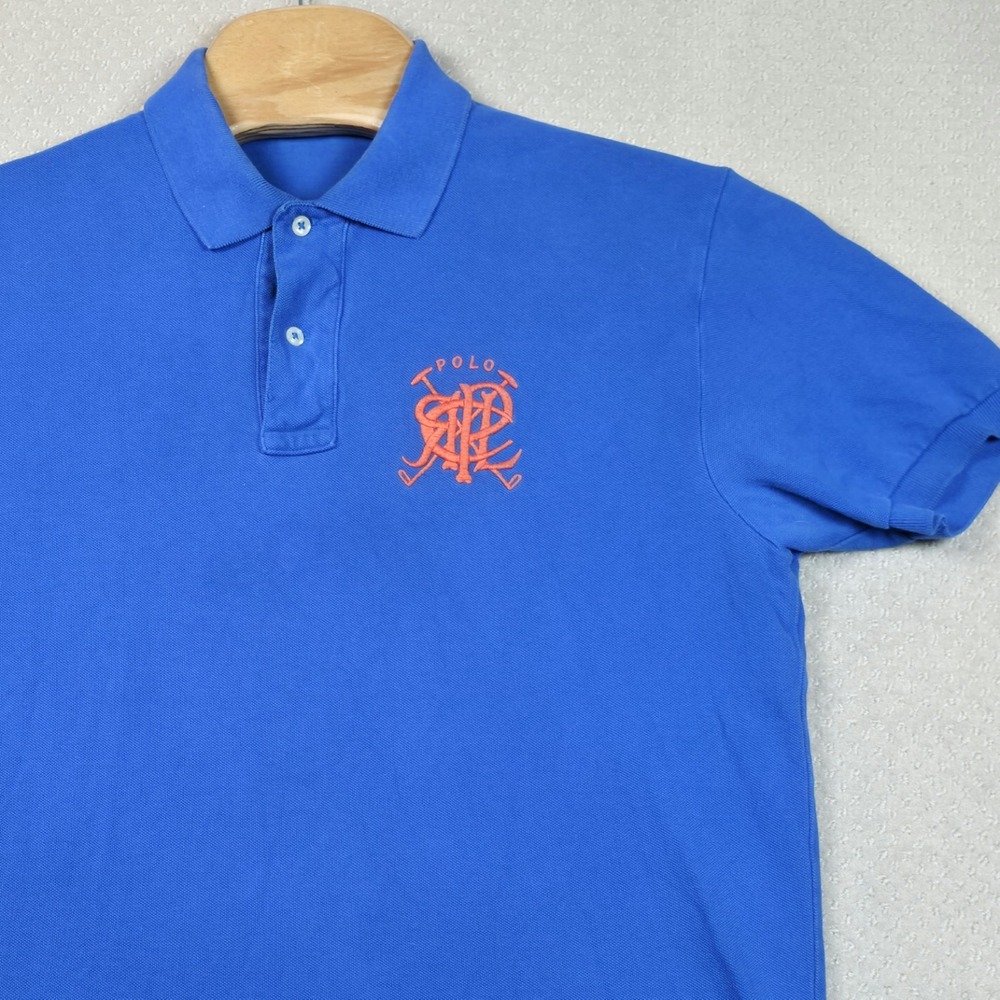 Polo Ralph Lauren Shirt Mens M Blue Orange Crossed Mallets Crest Monogram Logo